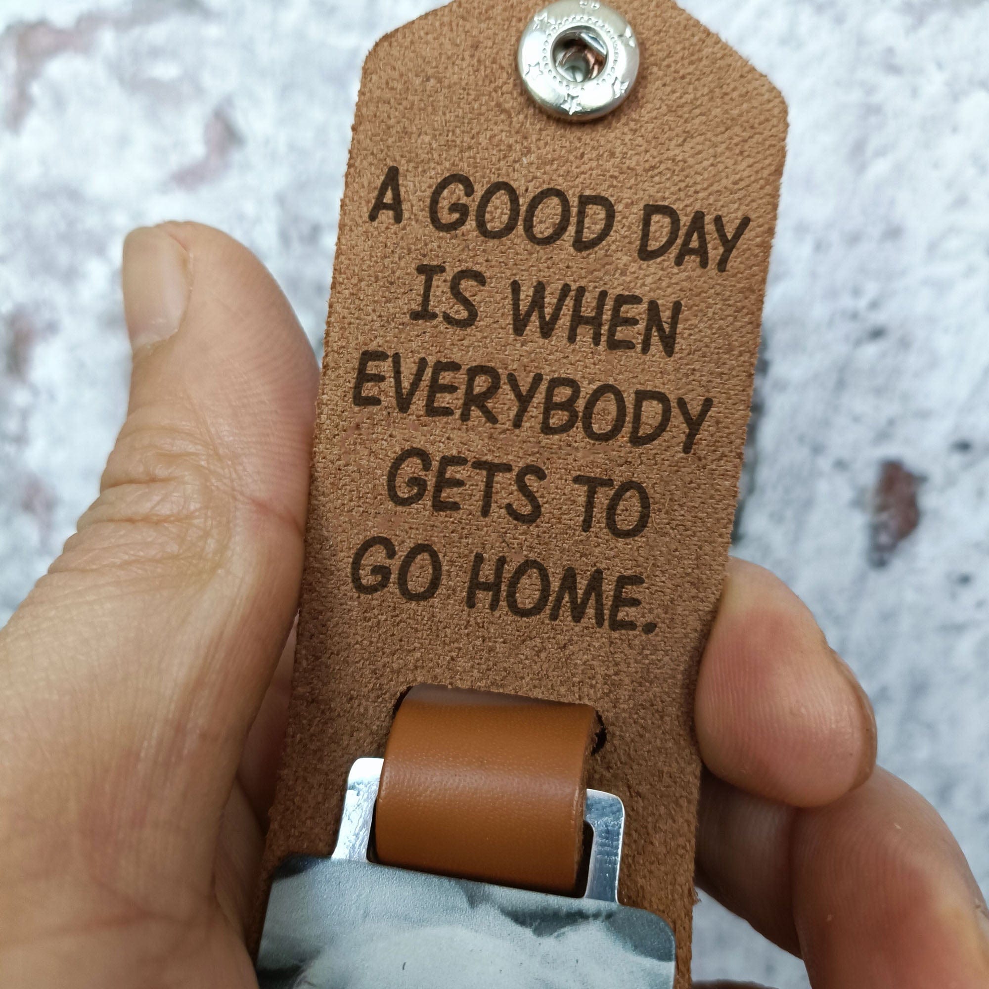 A Good Day Is When Everybody Gets To Go Home - Family Vintage Leather Photo Keychain
