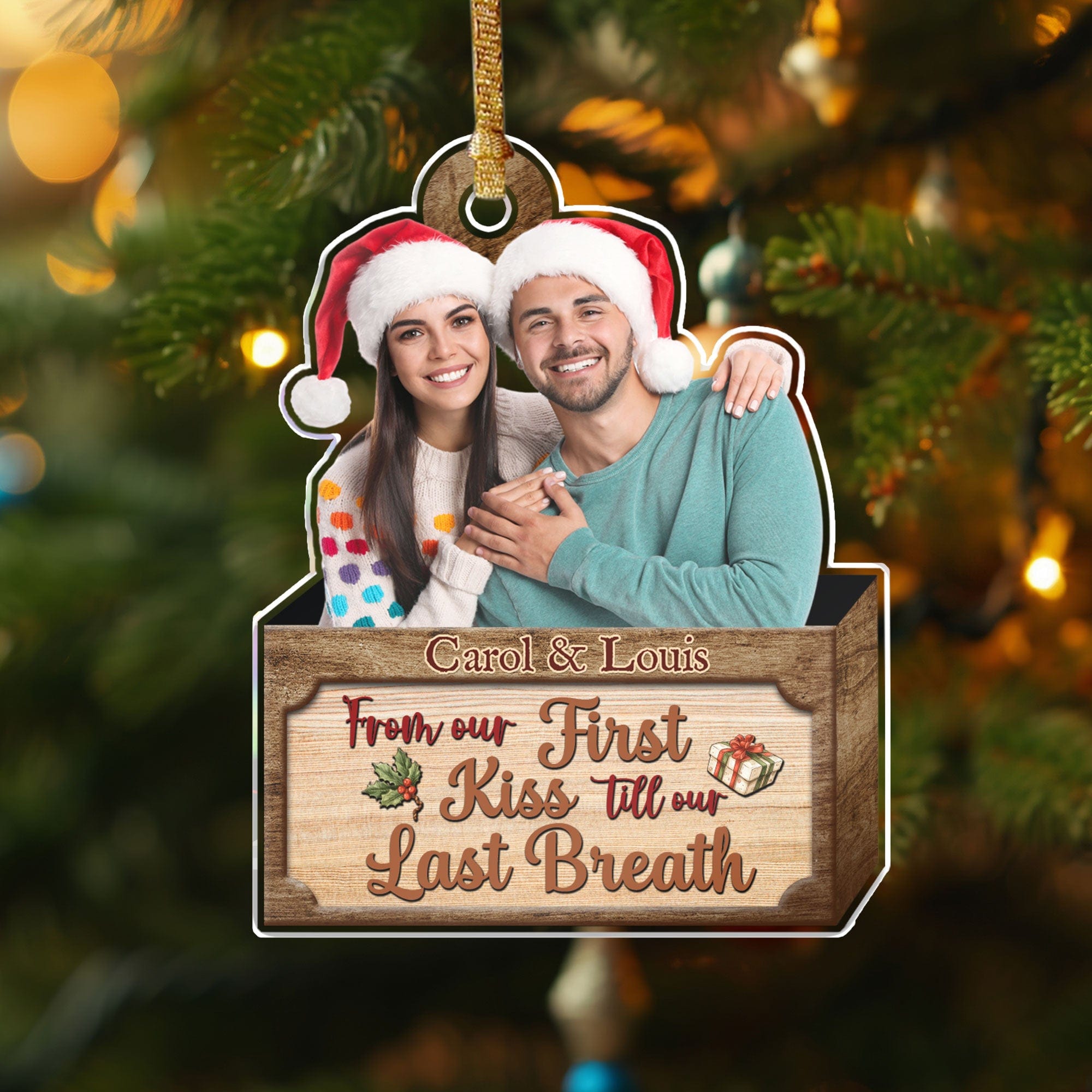 Custom Couple Photo - From Our First Kiss - Acrylic Ornament
