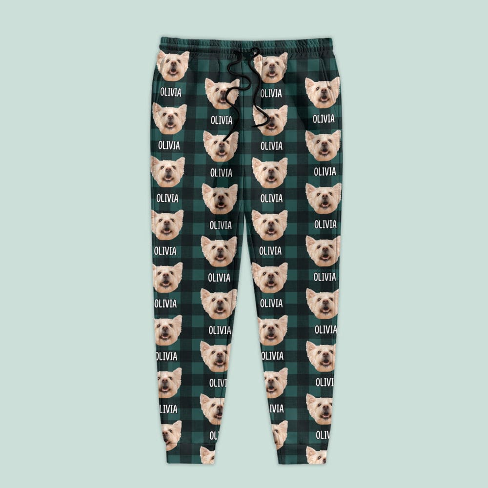 Custom Dog Photo With Christmas Pattern - Sweatpants For Men And Women
