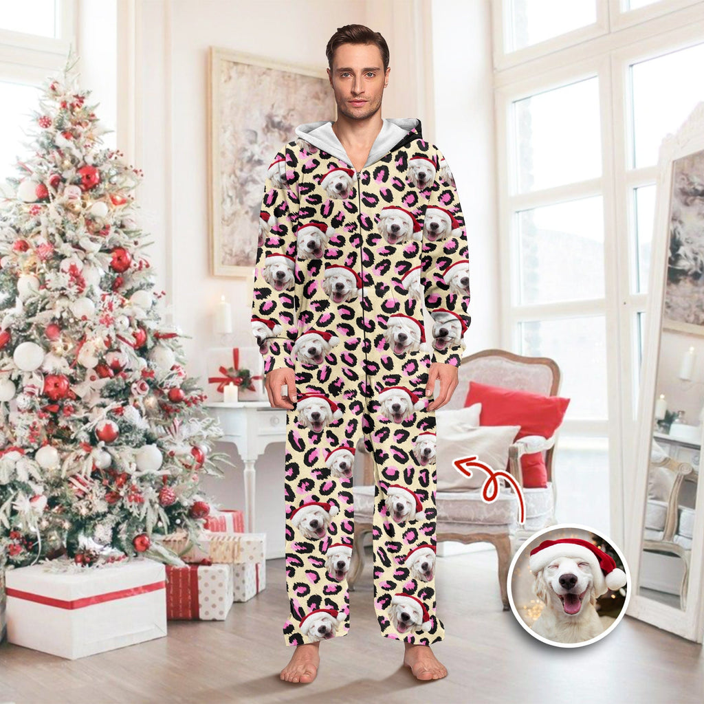 Custom Dog Photo With Leopard Pattern - Onesie Pajamas