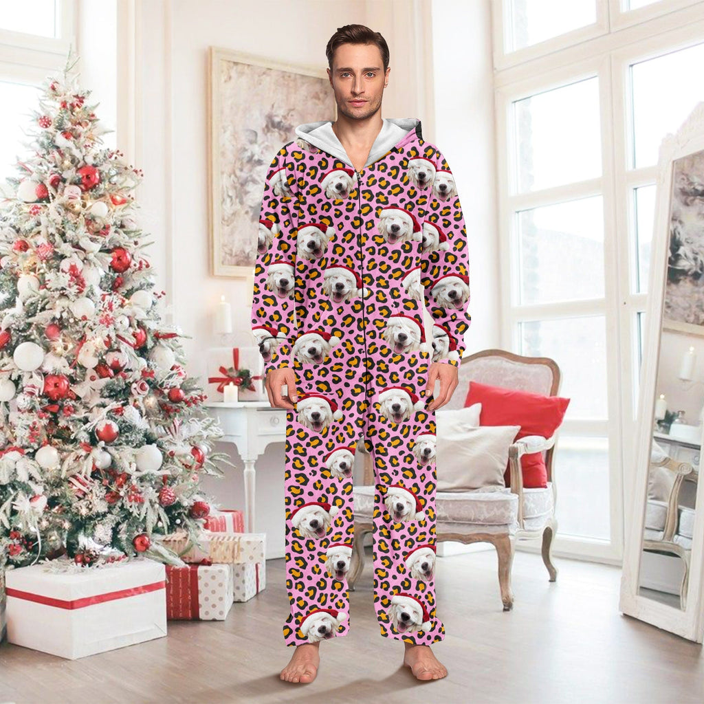 Custom Dog Photo With Leopard Pattern - Onesie Pajamas