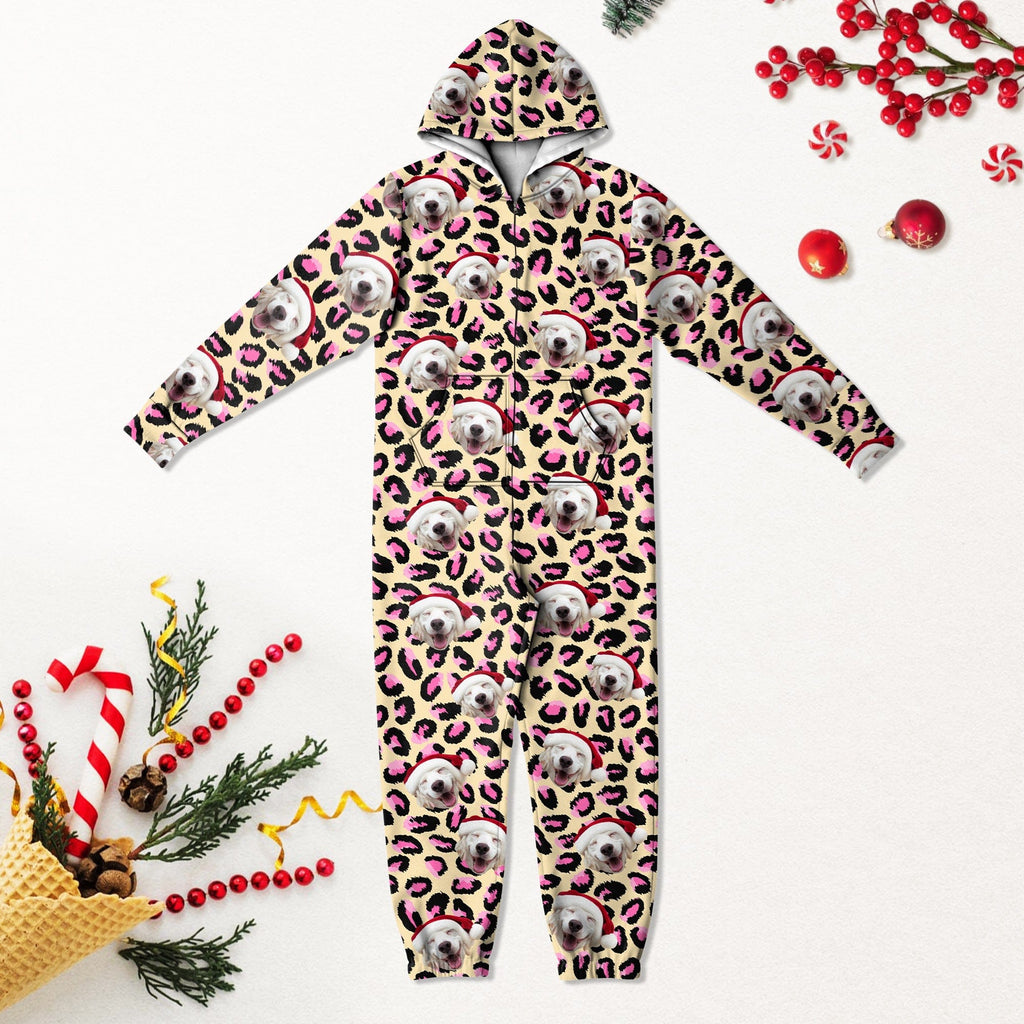 Custom Dog Photo With Leopard Pattern - Onesie Pajamas