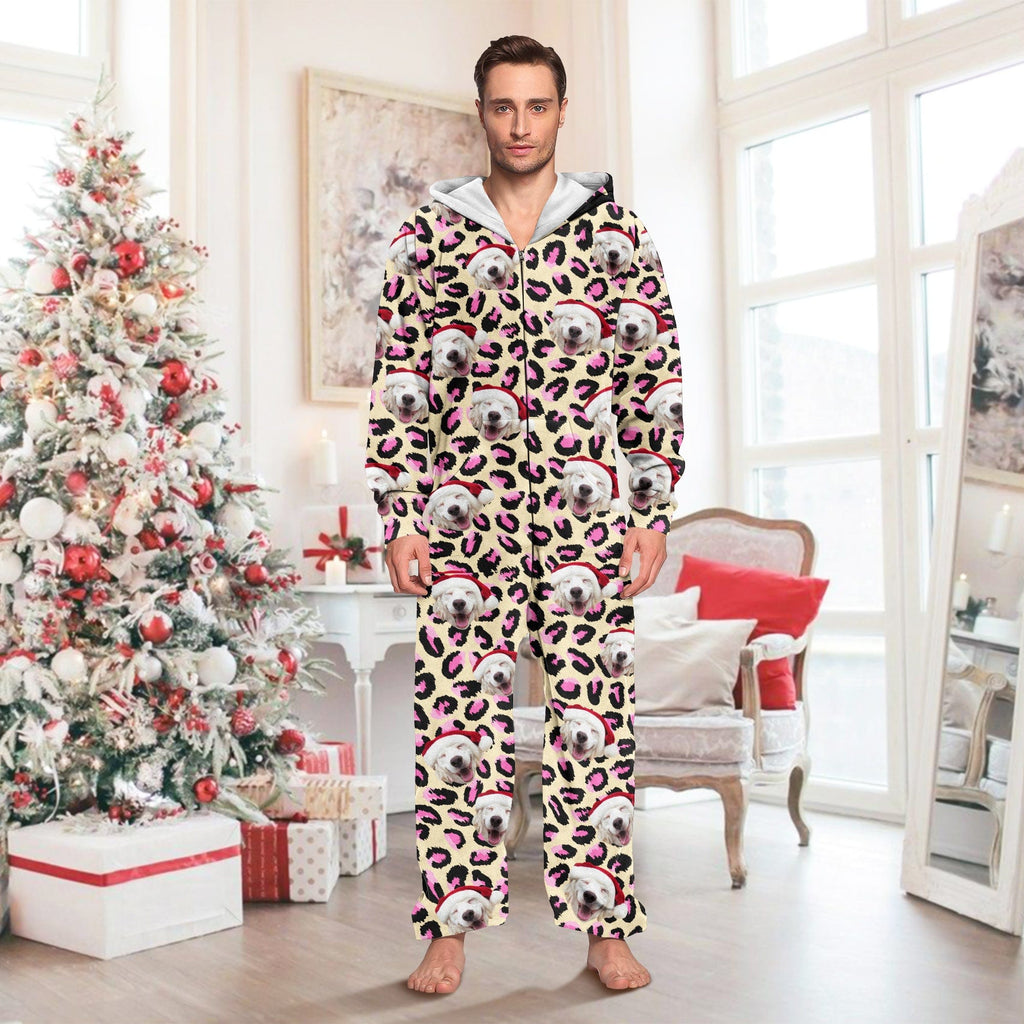 Custom Dog Photo With Leopard Pattern - Onesie Pajamas