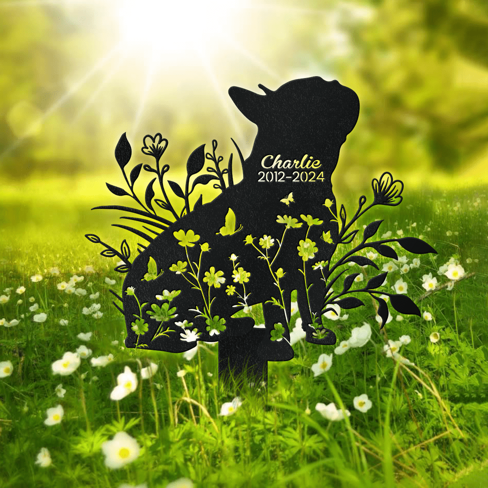 Custom Floral Dog Memorial - Garden Stake Personalized Tribute