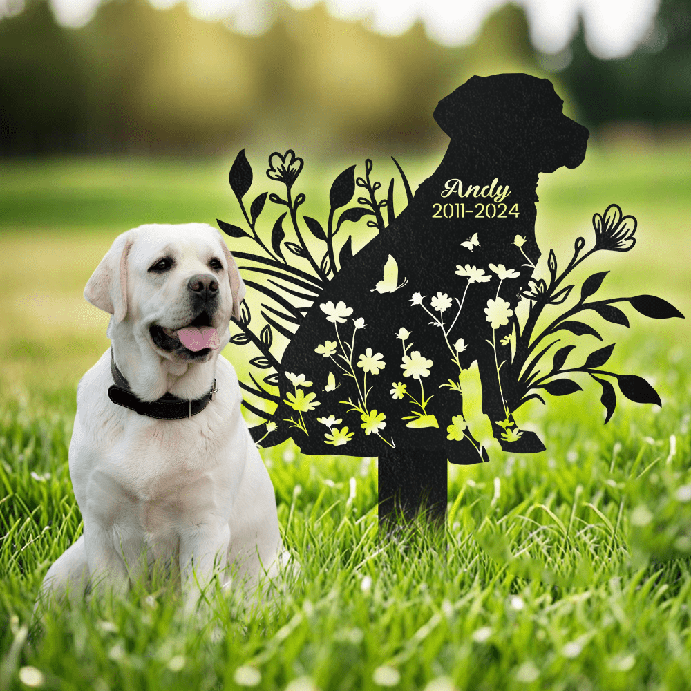 Custom Floral Dog Memorial - Garden Stake Personalized Tribute