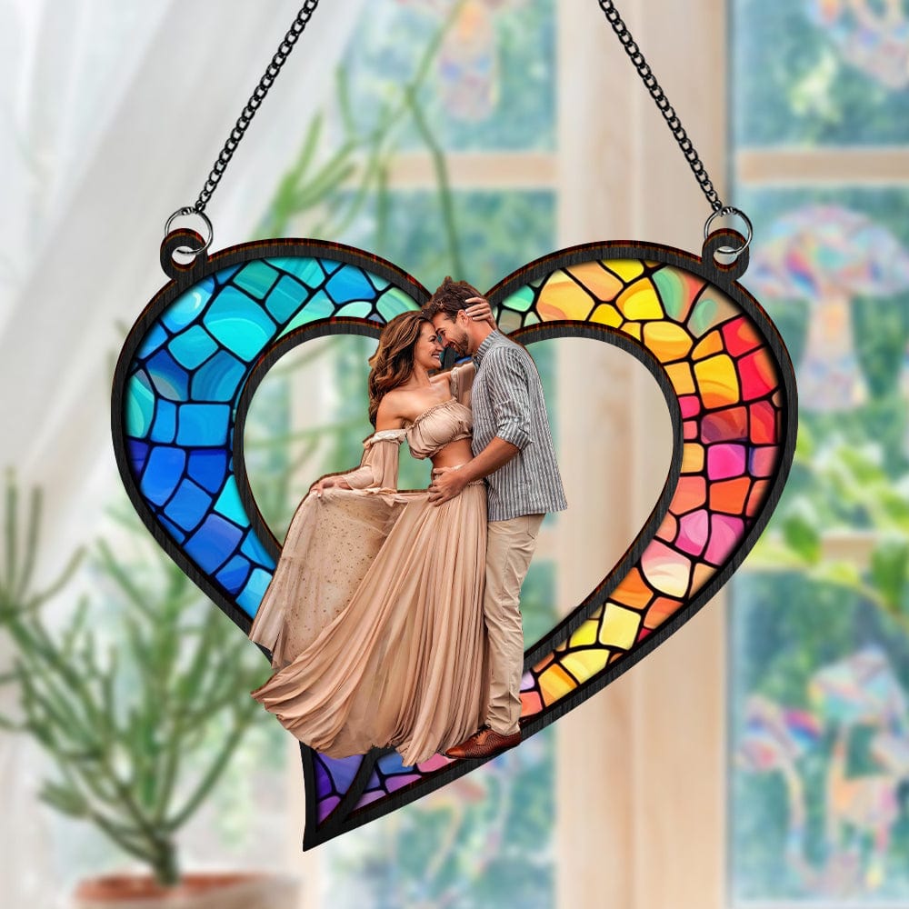 Custom Photo Couples Heart Love Suncatcher - Personalized Romantic Gift Main image