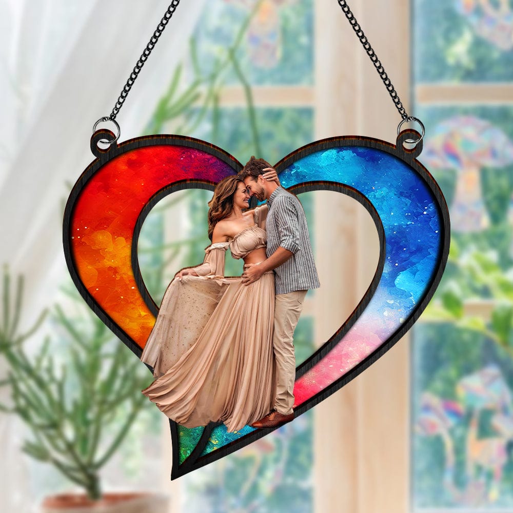 Custom Photo Couples Heart Love Suncatcher - Personalized Romantic Gift Secondary image
