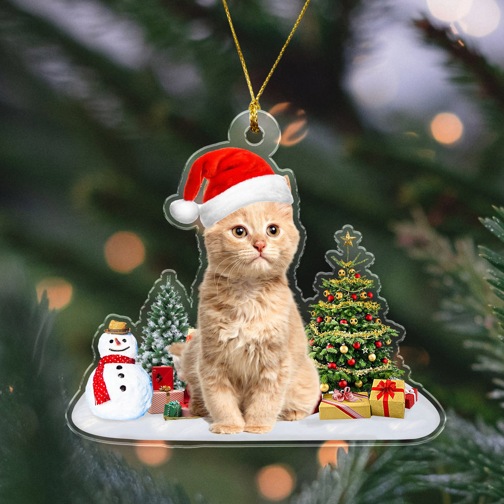 Custom Photo Dog Cat - Christmas Acrylic Ornament With Festive Design