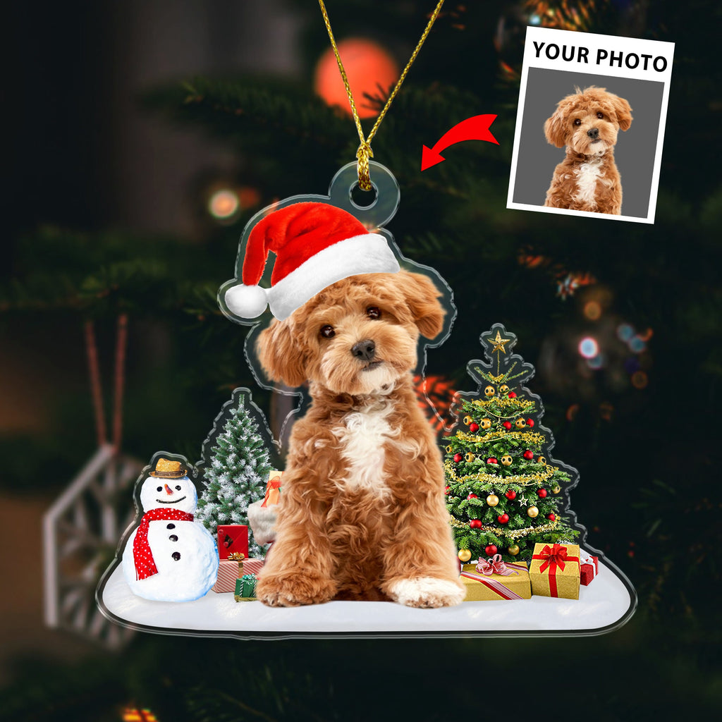 Custom Photo Dog Cat - Christmas Acrylic Ornament With Festive Design