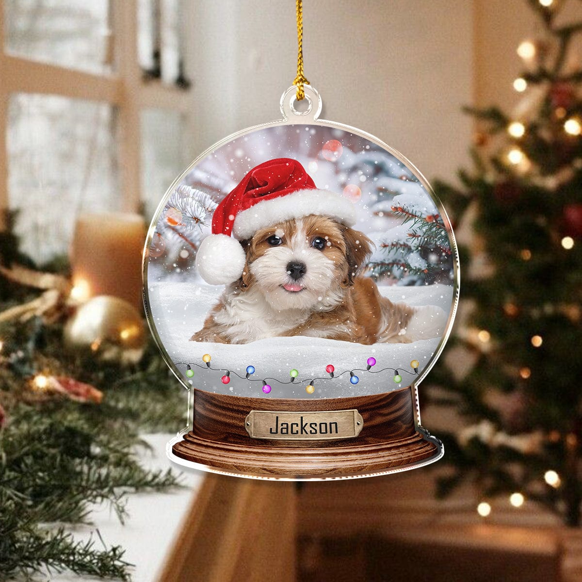 Custom Photo Dog Snowglobe - Christmas Acrylic Ornament For Pet Lovers