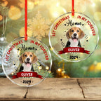 Custom Photo First Christmas In My Forever Home - Dog Glass Ornament