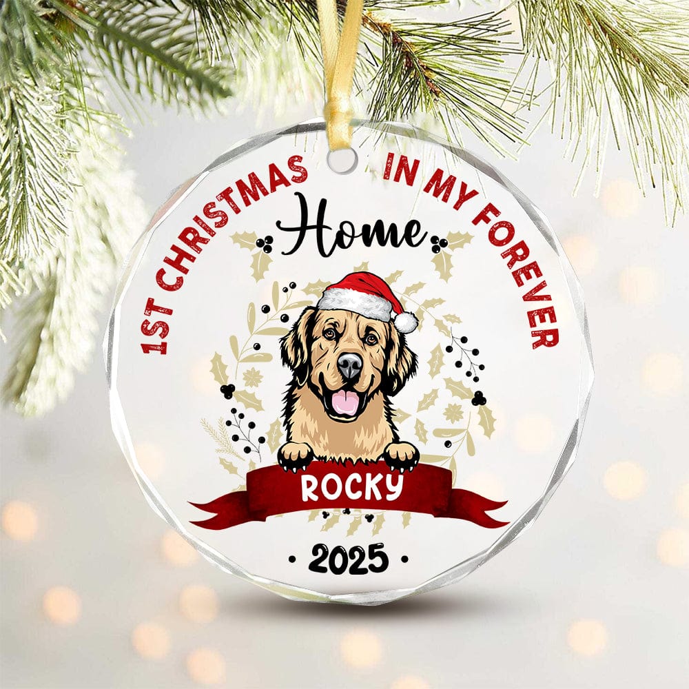 Custom Photo First Christmas In My Forever Home - Dog Glass Ornament