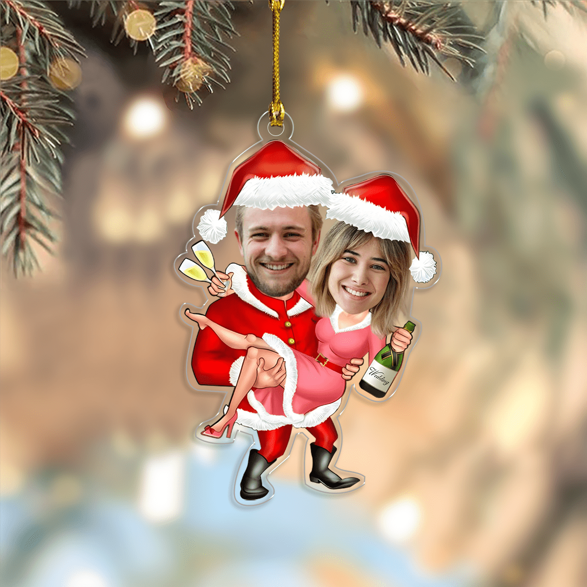 Custom Photo Christmas Couple Acrylic Ornament - Personalized Holiday Keepsake