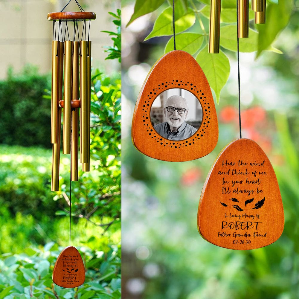 Custom Pet Photo Hear The Wind And Think Of Me - Memorial Wind Chimes Gift Main image
