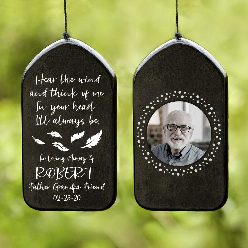 Custom Pet Photo Hear The Wind And Think Of Me - Memorial Wind Chimes Gift