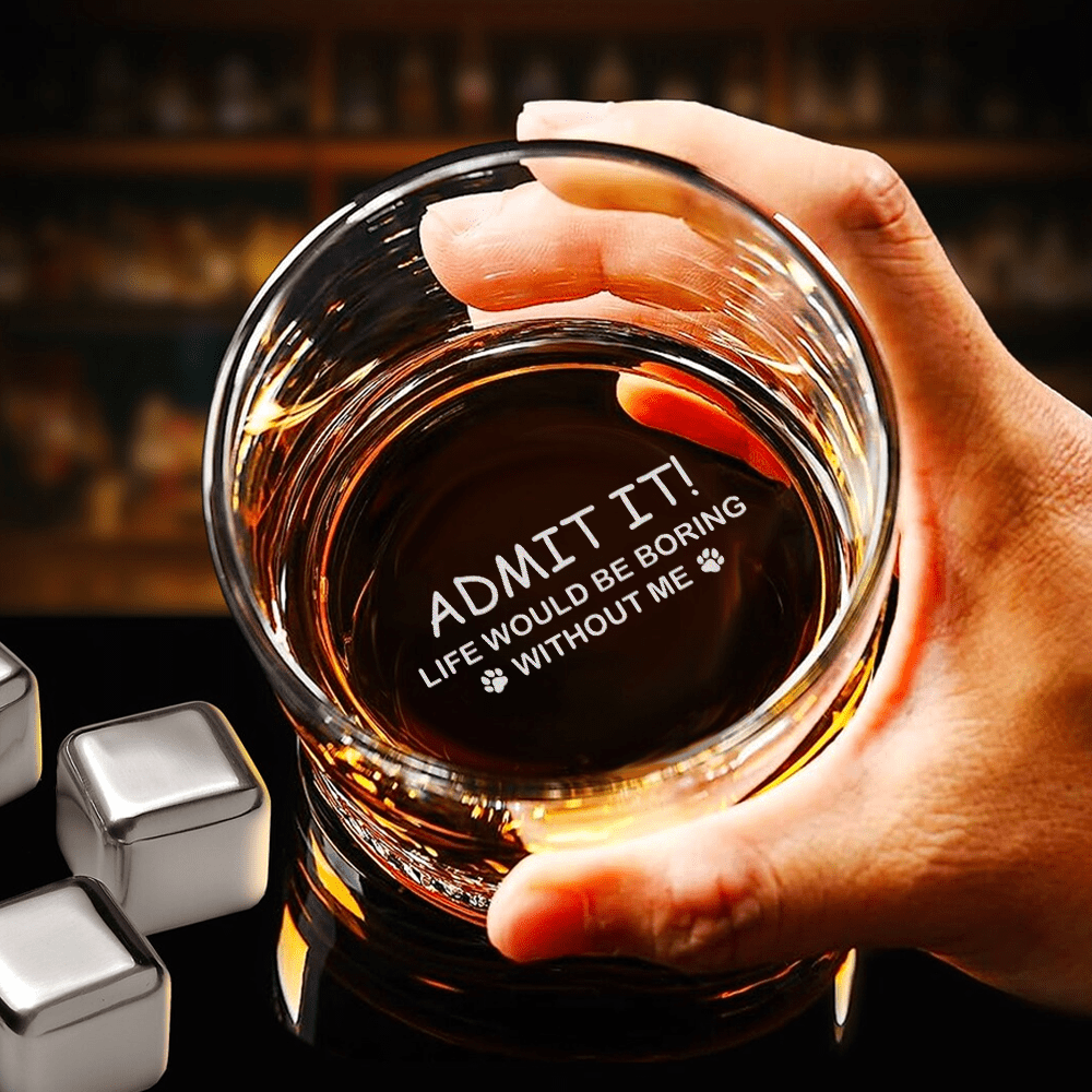 Custom Photo Life Would Be Boring Without Me - Dog Engraved Rock Glass