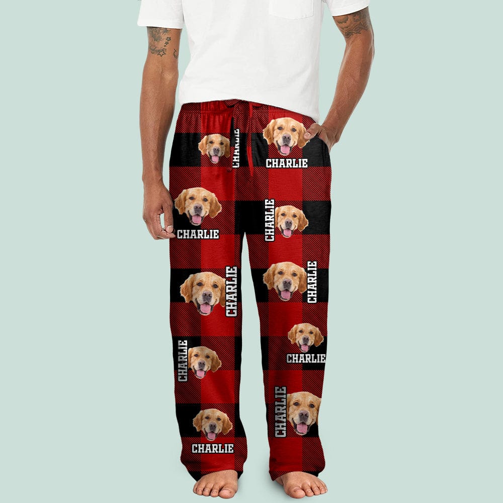 Custom Photo Name Dog Cat - Flannel Pants For Pet Lovers