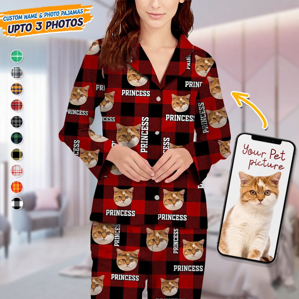 Custom Photo Name Dog Cat - Flannel Pajamas For Pet Lovers