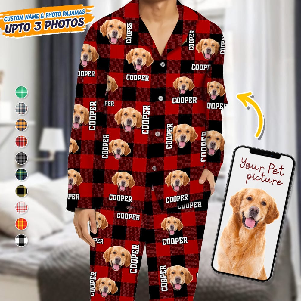 Custom Photo Name Dog Cat - Flannel Pajamas For Pet Lovers
