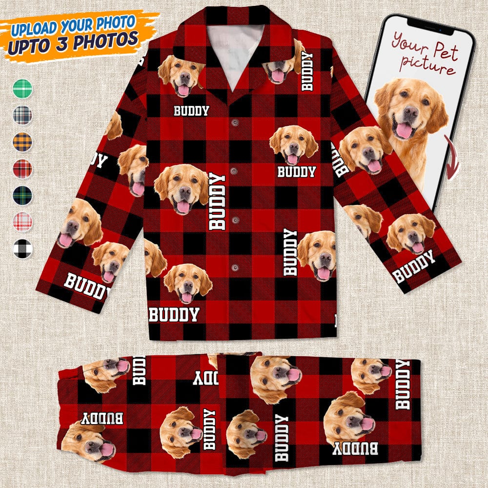 Custom Photo Name Dog Cat - Flannel Pajamas For Pet Lovers