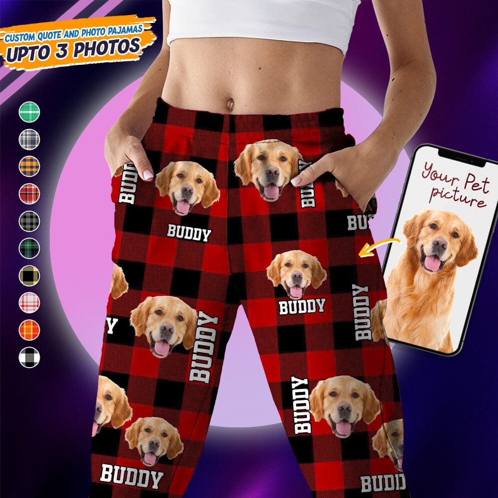 Custom Photo Name Dog Cat - Flannel Pajamas For Pet Lovers
