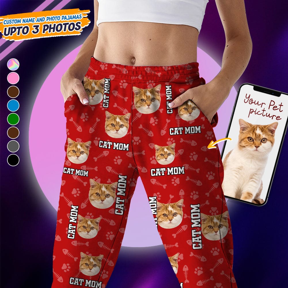 Custom Photo Name Paw Pattern - Dog Cat Pajamas For Pet Lovers