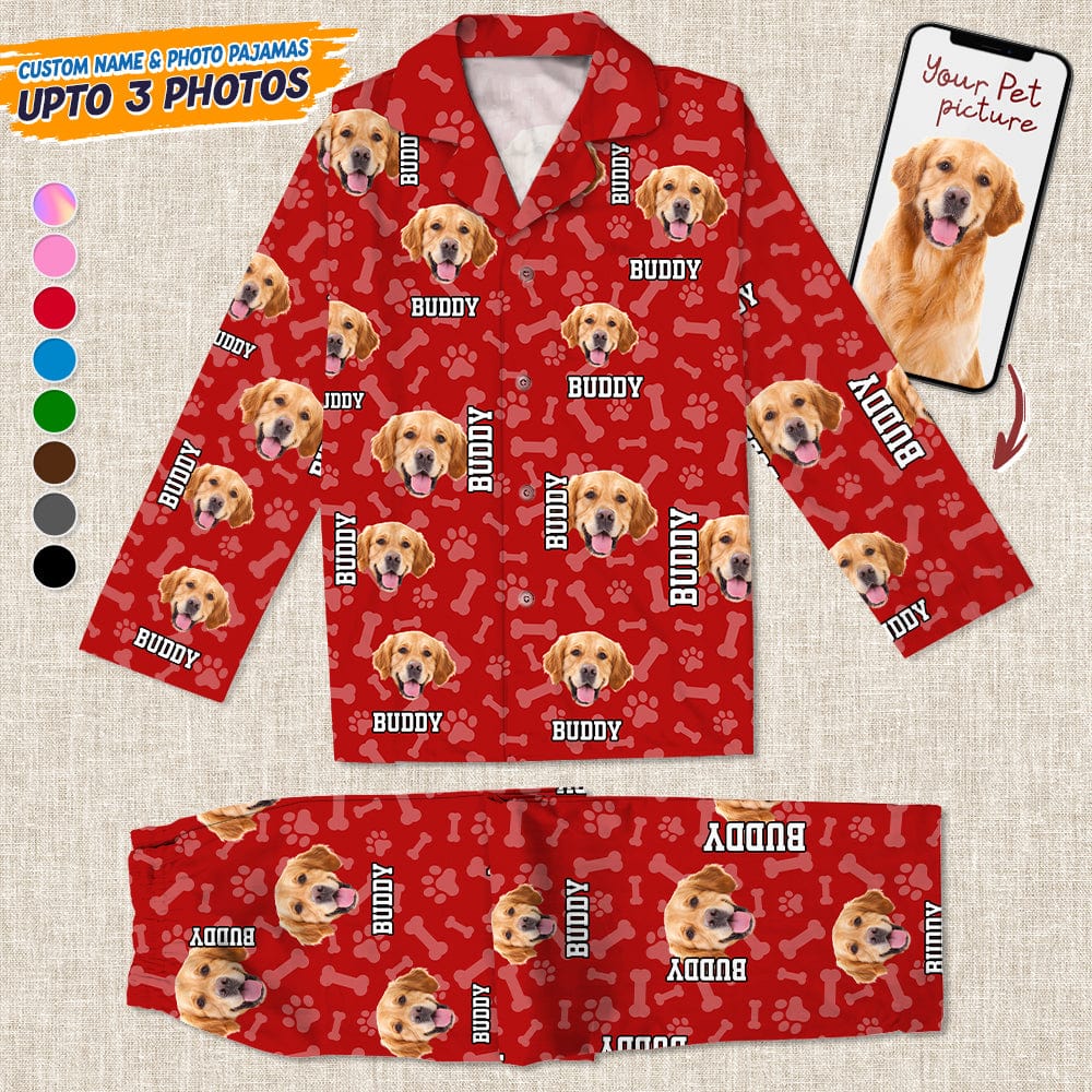 Custom Photo Name Paw Pattern - Dog Cat Pajamas For Pet Lovers