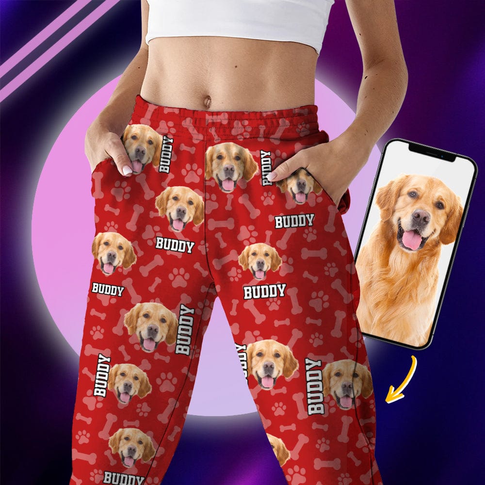 Custom Photo Name Paw Pattern - Dog Cat Pajamas For Pet Lovers