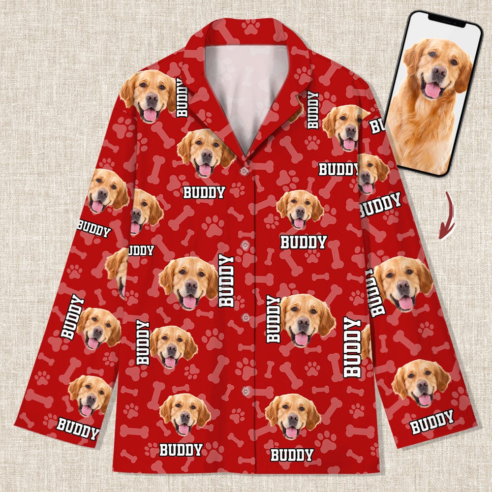 Custom Photo Name Paw Pattern - Dog Cat Pajamas For Pet Lovers