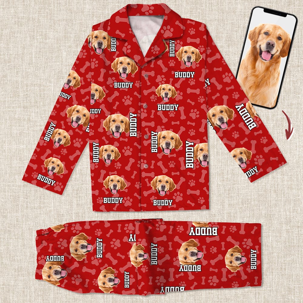 Custom Photo Name Paw Pattern - Dog Cat Pajamas For Pet Lovers