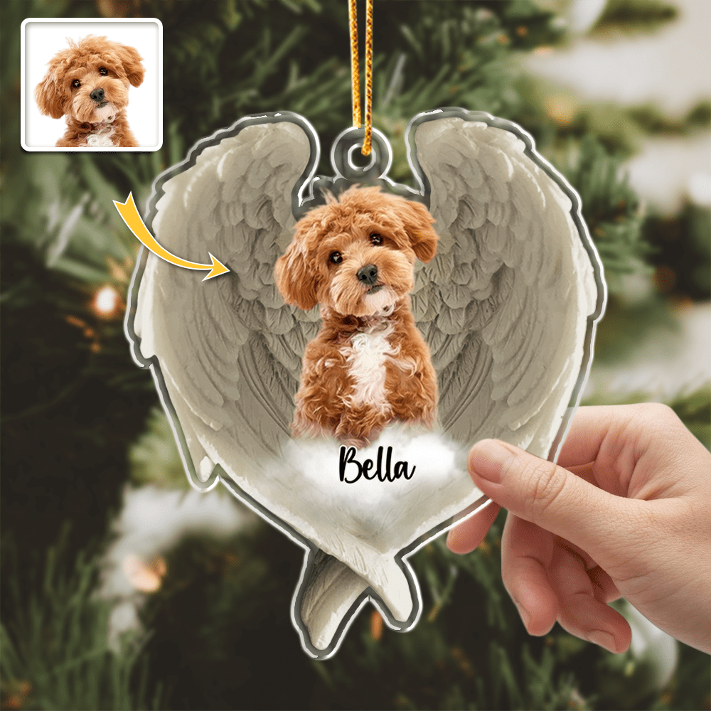 Custom Photo Pet Within Angel Wings - Memorial Dog Cat Acrylic Ornament