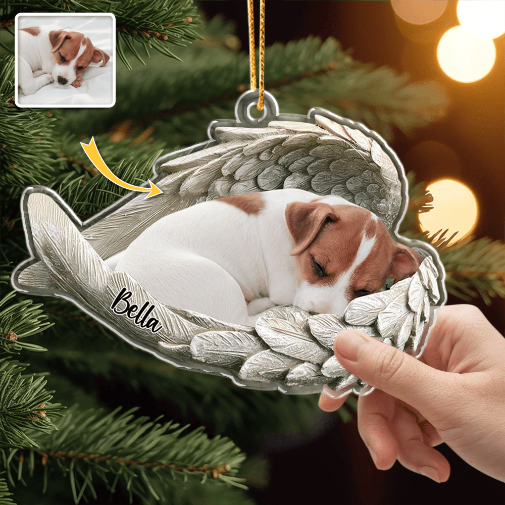 Custom Photo Pet Within Angel Wings - Memorial Dog Cat Acrylic Ornament