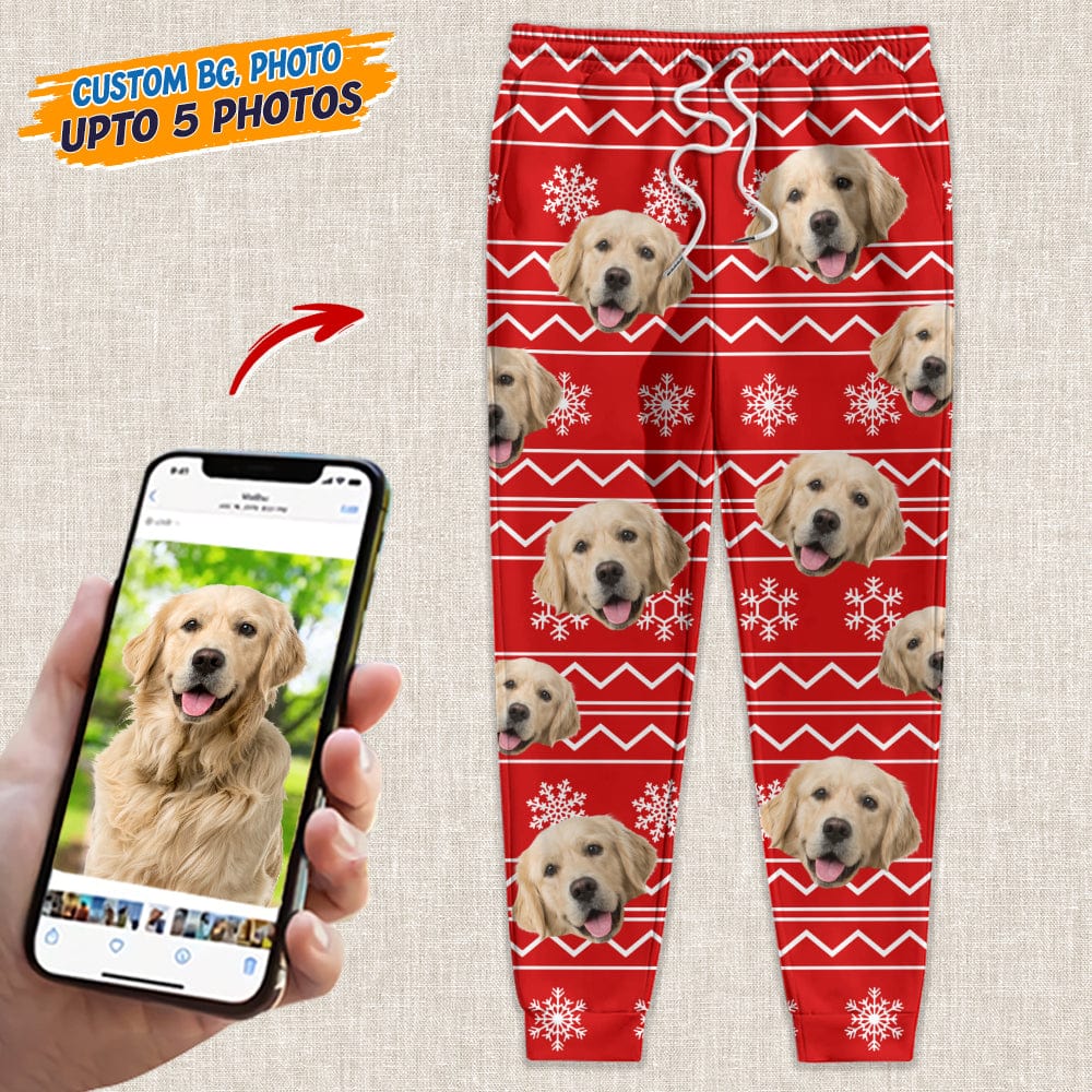 Custom Photo With Christmas Pattern Dog - Sweatpants For Men And Women