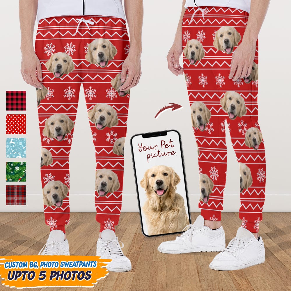 Custom Photo With Christmas Pattern Dog - Sweatpants For Men And Women