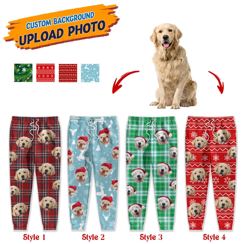Custom Photo With Christmas Pattern Dog - Sweatpants For Men And Women