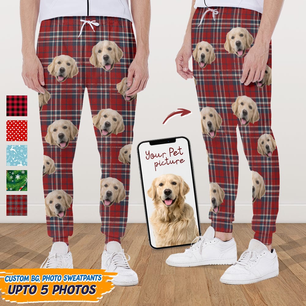 Custom Photo With Christmas Pattern Dog - Sweatpants For Men And Women