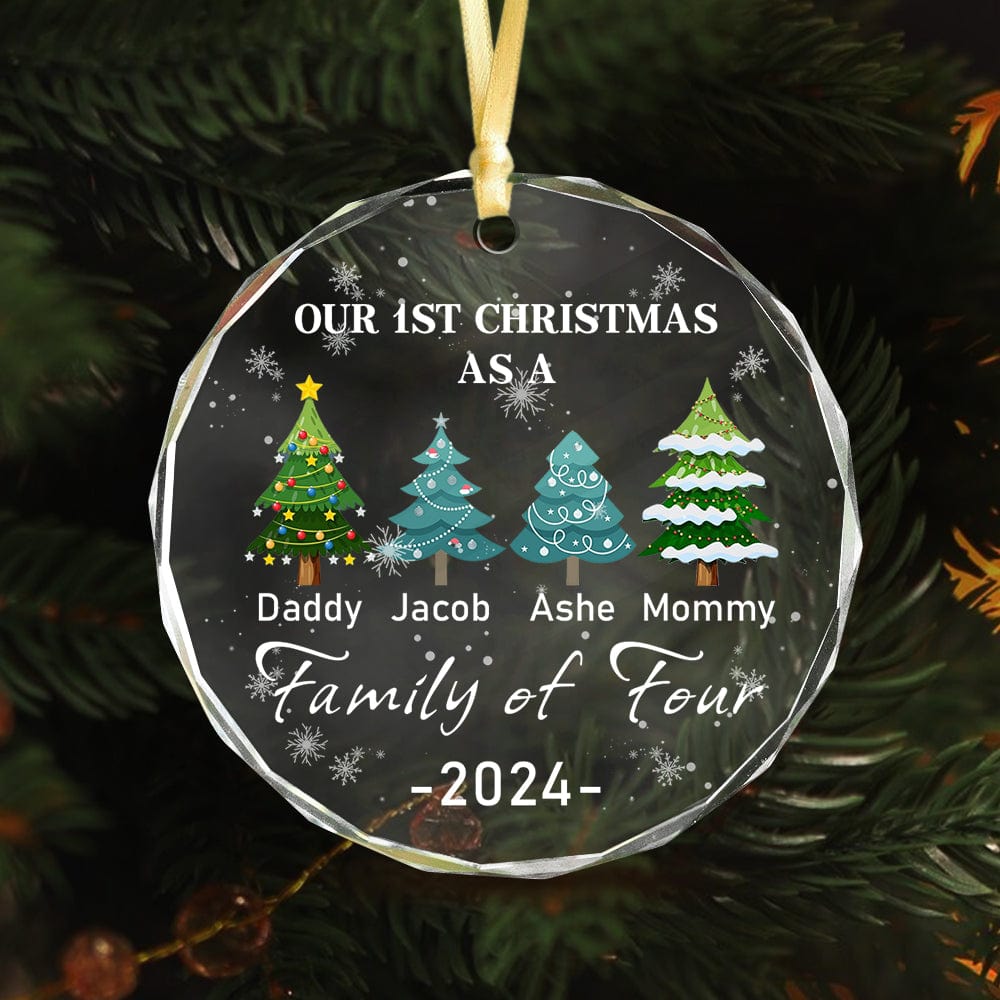 Family of Three - Our 1st Christmas - Personalized Glass Ornament