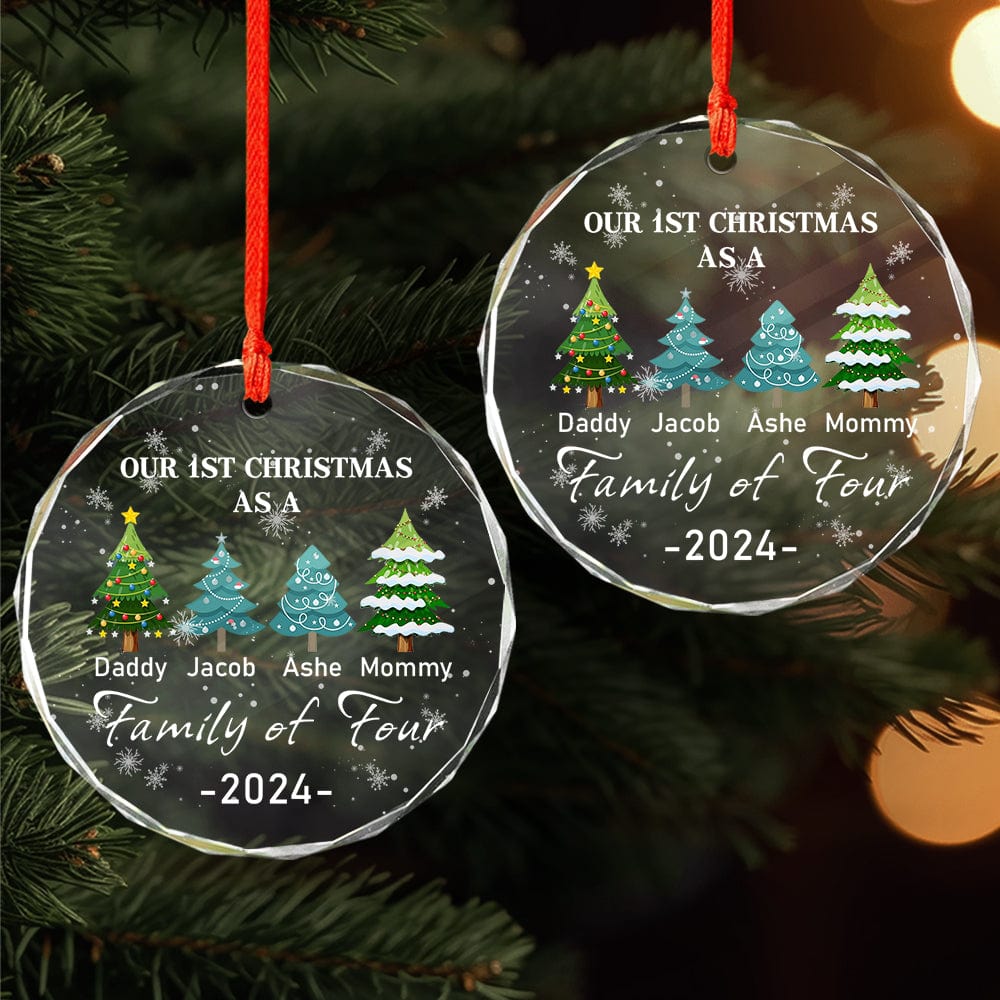 Family of Three - Our 1st Christmas - Personalized Glass Ornament