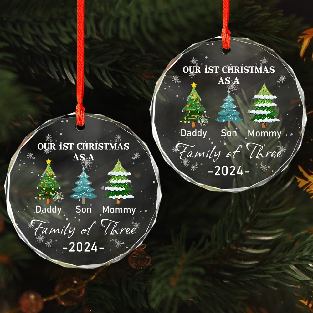 Family of Three - Our 1st Christmas - Personalized Glass Ornament