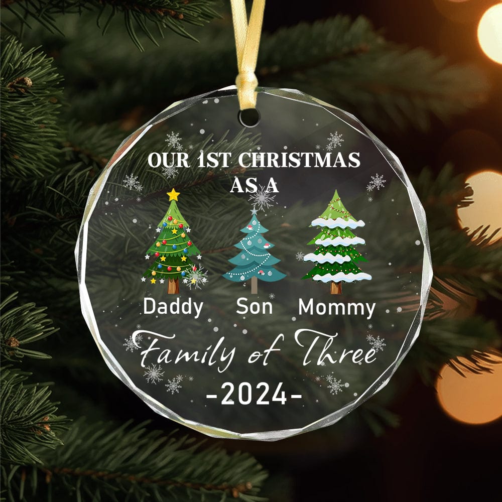 Family of Three - Our 1st Christmas - Personalized Glass Ornament