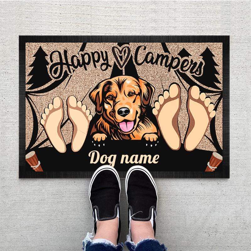 Happy Camper Doormat - Dog Lover Gift With Pawprints For Camping Enthusiasts