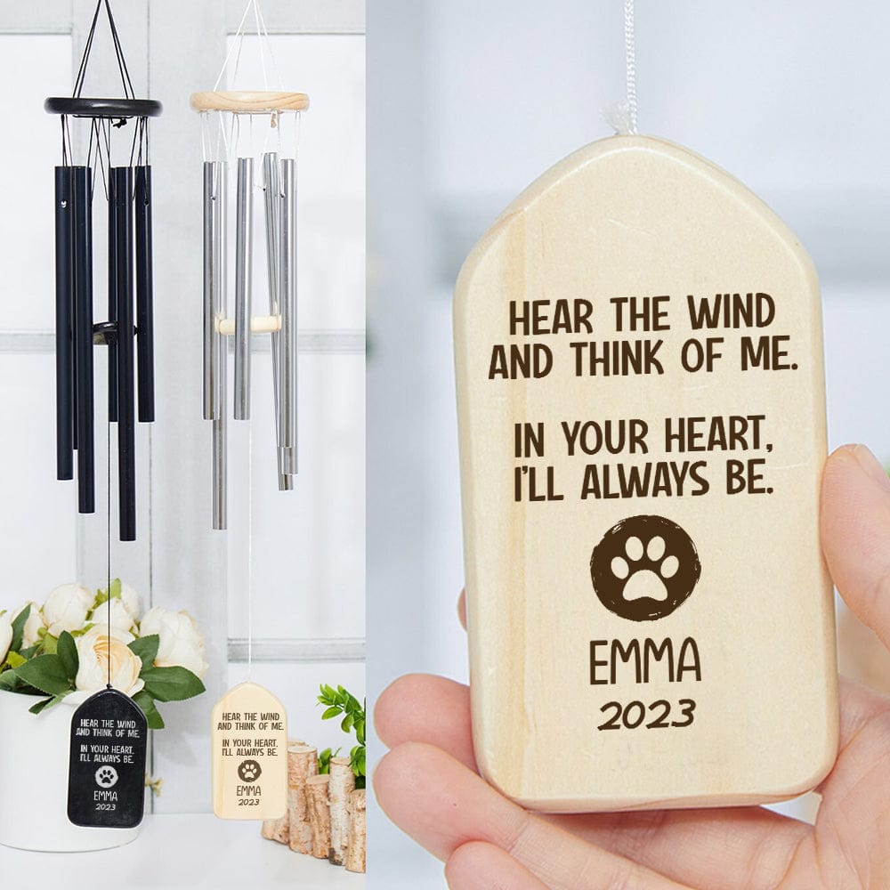 Custom Dog Cat Photo Hear The Wind And Think Of Me - Memorial Wind Chimes