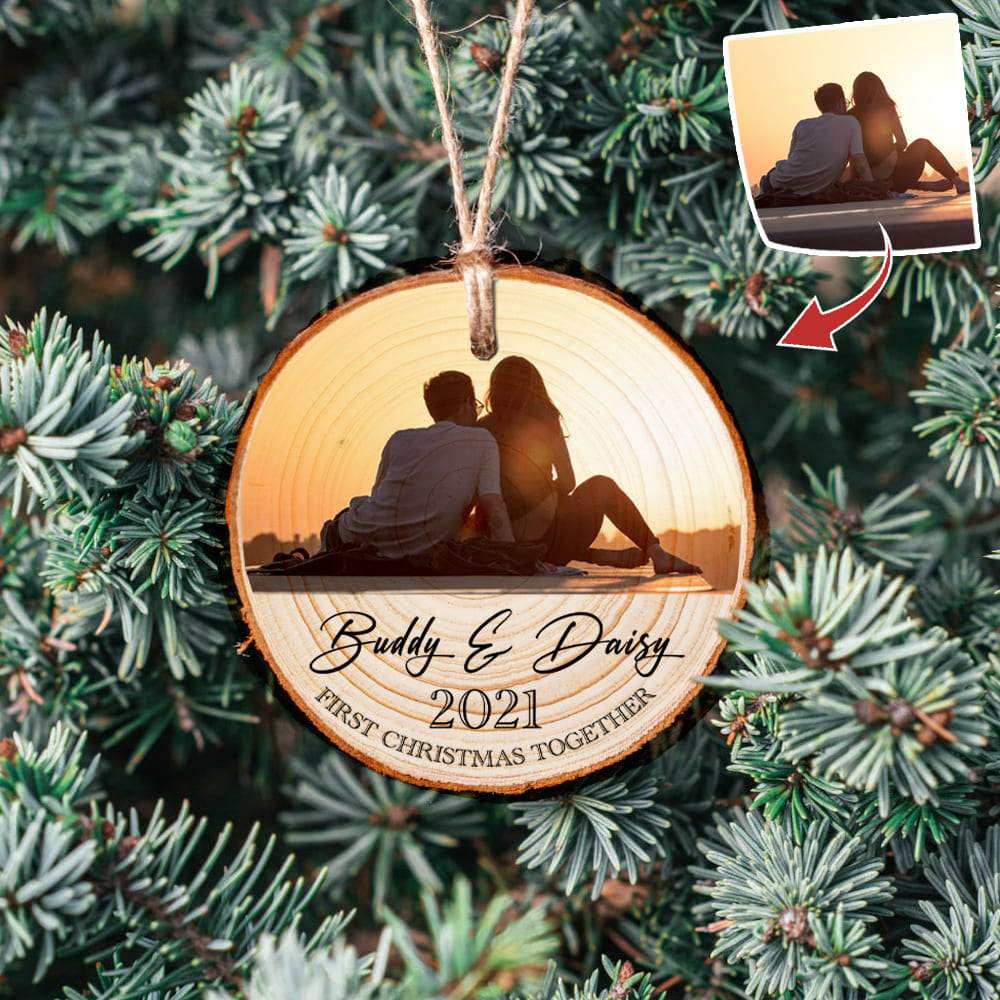 Upload Photo Couple Ornament - Wood Slice - Personalized Christmas Gift Secondary image