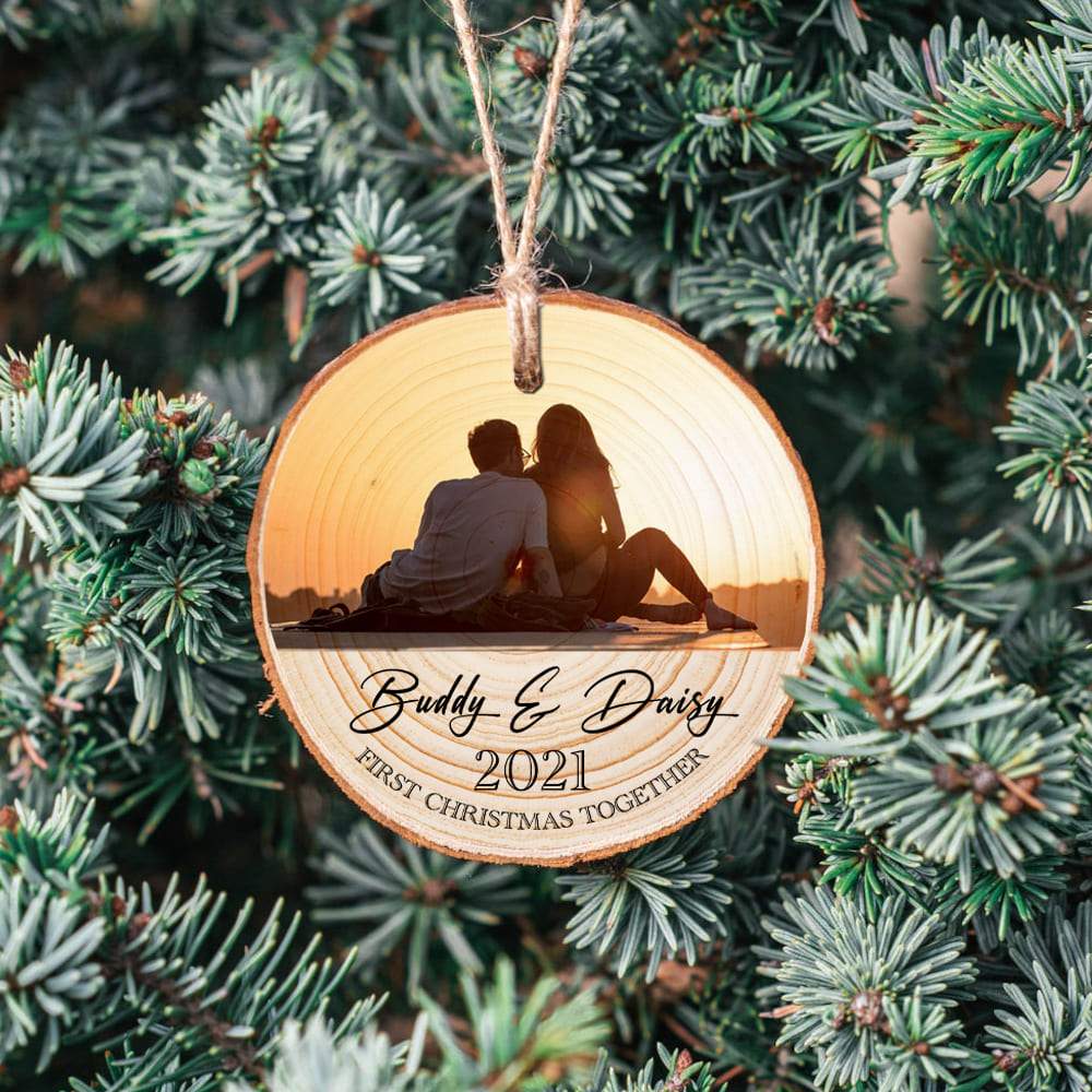 Upload Photo Couple Ornament - Wood Slice - Personalized Christmas Gift