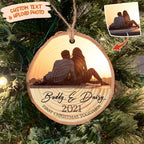 Upload Photo Couple Ornament - Wood Slice - Personalized Christmas Gift