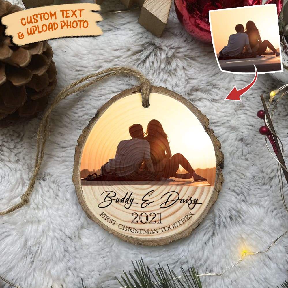 Upload Photo Couple Ornament - Wood Slice - Personalized Christmas Gift