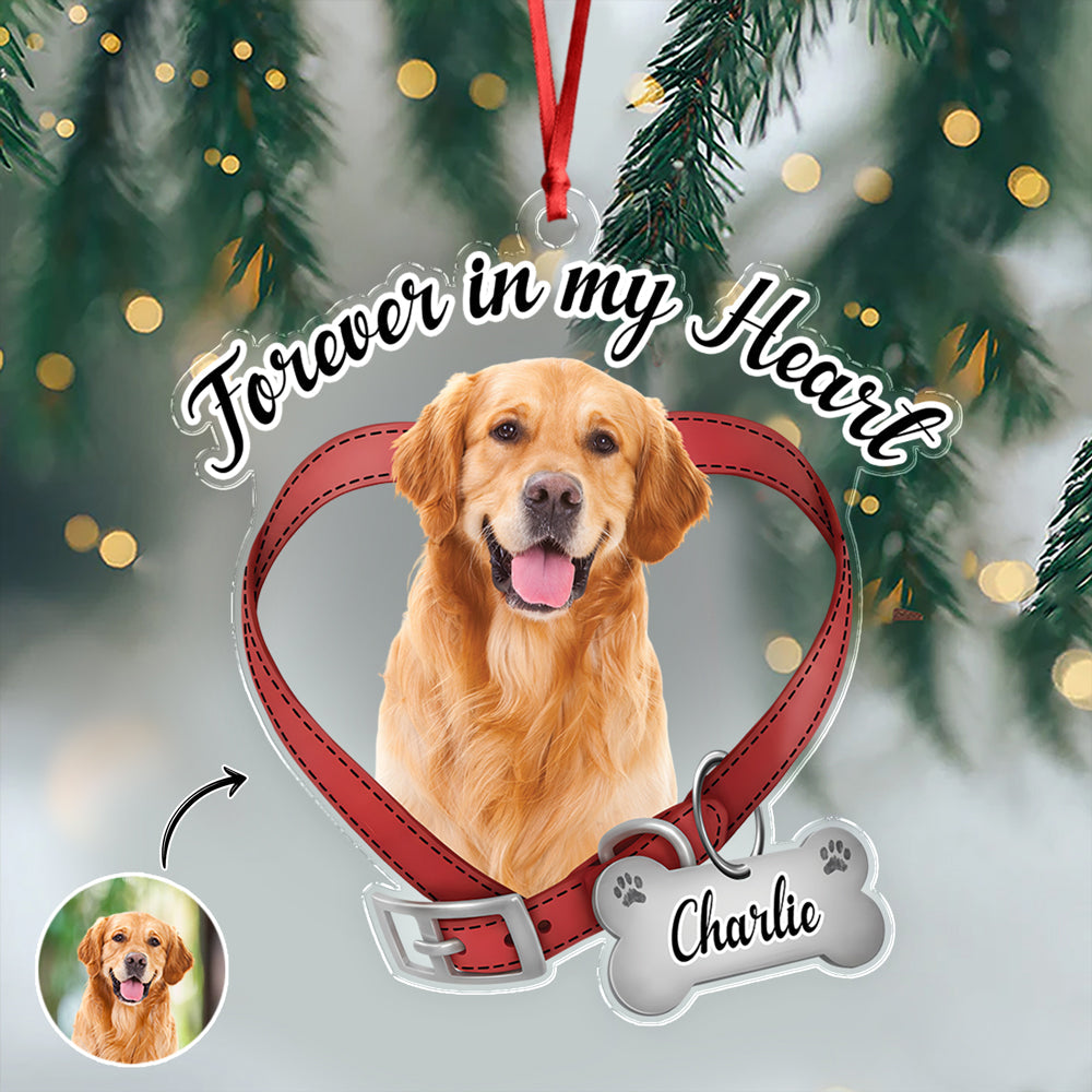Custom Dog Photo Forever In My Heart - Memorial Acrylic Ornament