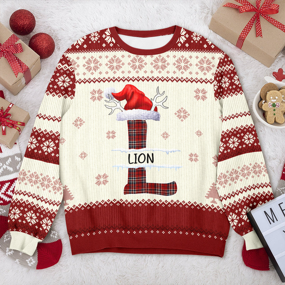 Custom Name Initial Letter Christmas Ugly Sweater - Personalized Family Gift