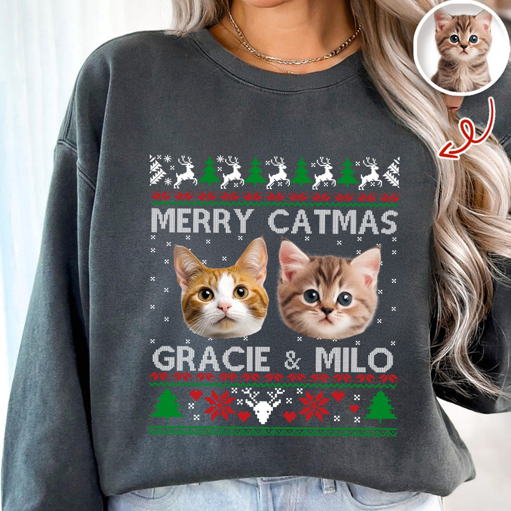 Custom Cat Photo Ugly Christmas Sweatshirt - Personalized Cat Lover Gift Main image