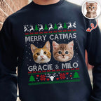 Custom Cat Photo Ugly Christmas Sweatshirt - Personalized Cat Lover Gift
